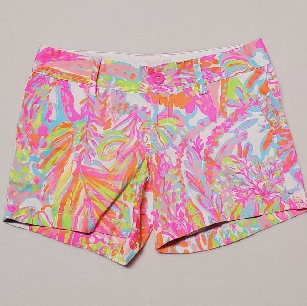 Lilly Pulitzer The Callahan Short Neon Pink  Coral Reef Shorty Shorts Summer 2